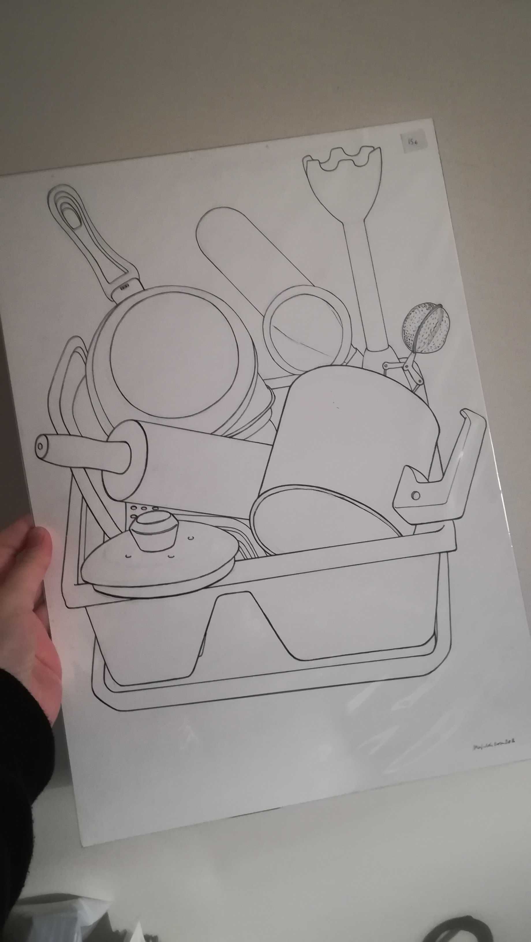 Desenho a caneta original louça loiça cozinha 29,7 x 42 cm - NOVO