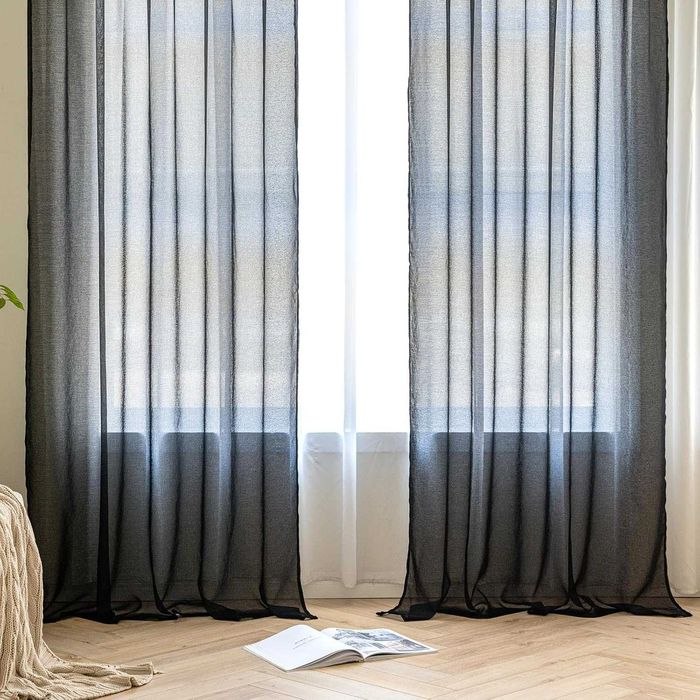 Zasłony Firany półprzezroczyste taśma 175x140 CZARNE - Miulee - 2 szt