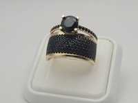Nowy złoty pierścionek złoto próby 585, rozmiar 16 czarne cyrkonie