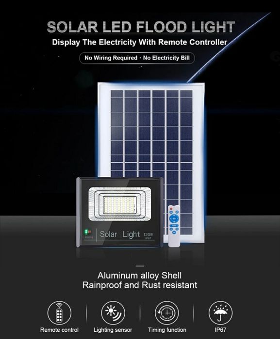 Lampa solarna LED 100w + Pilot – MOCNE OŚWIETLENIE BEZ PRĄDU