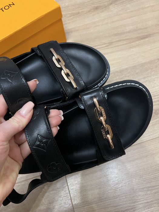 Sandały Louis Vuitton sandałki skóra naturalna logowane skórzane