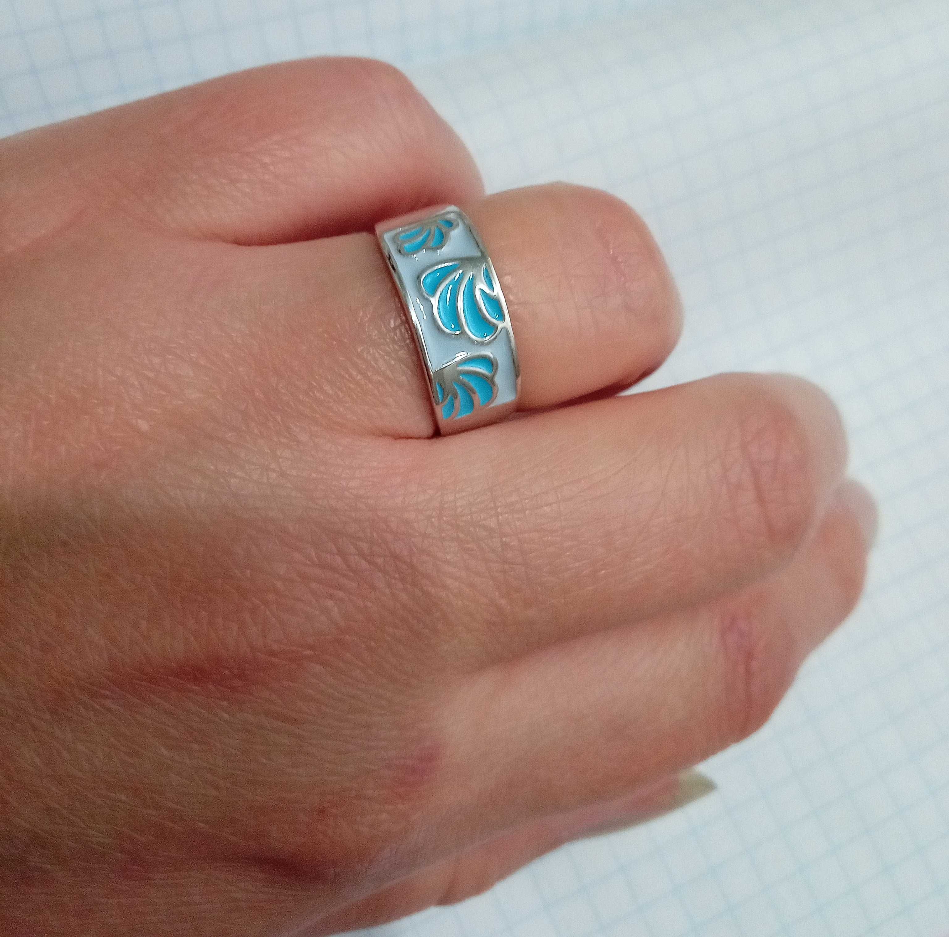 Кольцо колечко перстень эмаль, серебро - 925 проба..