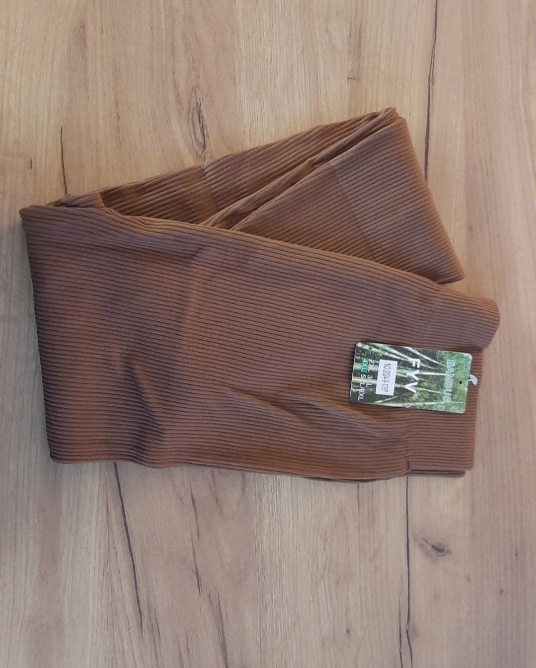 Nowe Leginsy 4XL 48  brązowe prążki karmelowe karmel prążkowane bambus