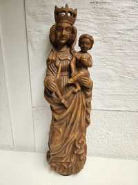 Stara ręcznie wykonana drewniana figurka Matki Boskiej z 1974 r