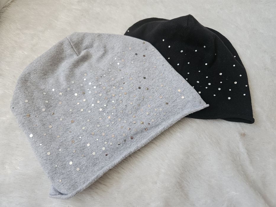 Czapka cienka zestaw 2 sztuki szara czarna jesień