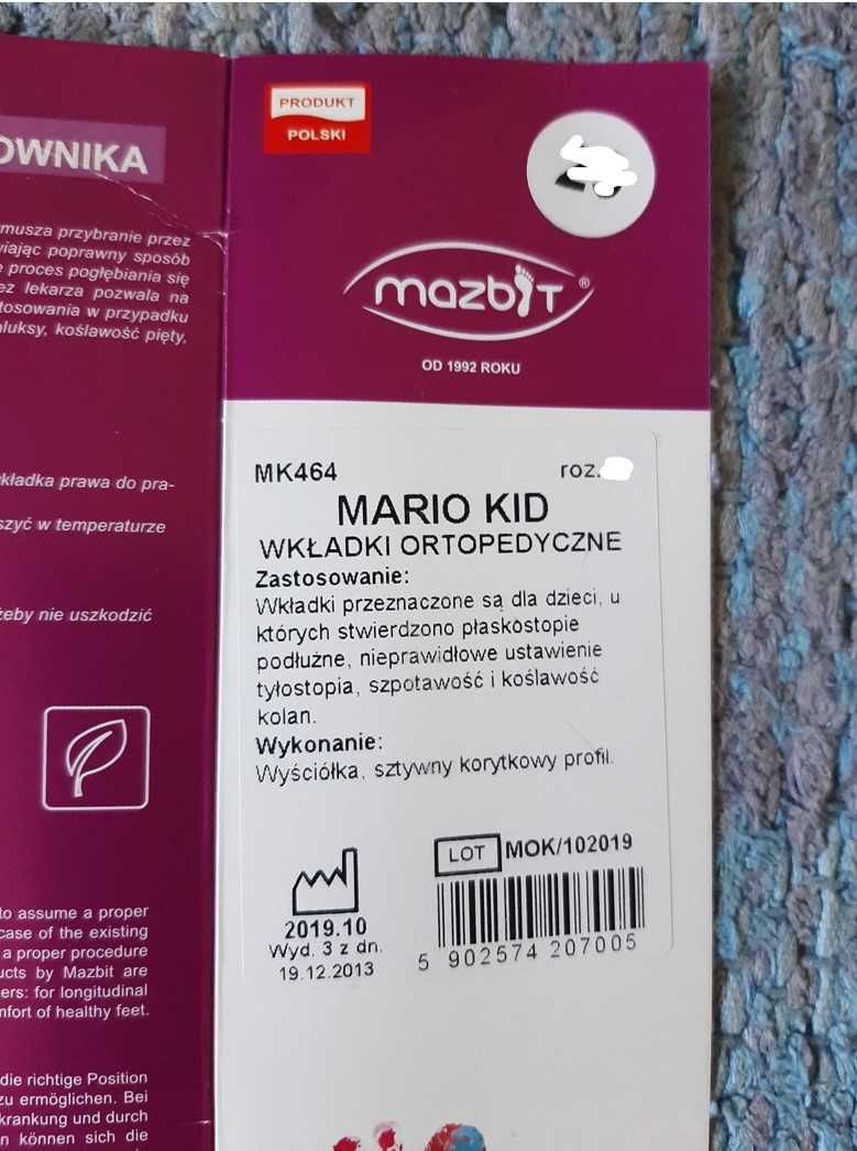 Mazbit Wkładki Ortopedyczne Mario Kid Mk464 rozmiar 27