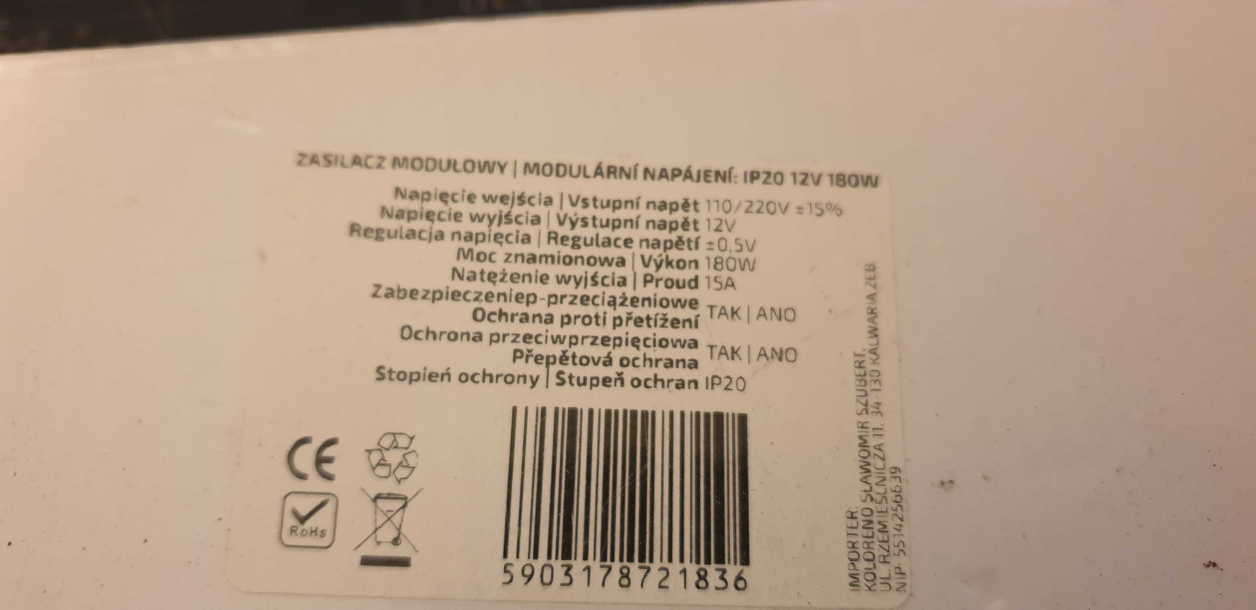 NOWY Zasilacz modułowy 12v 180W LED