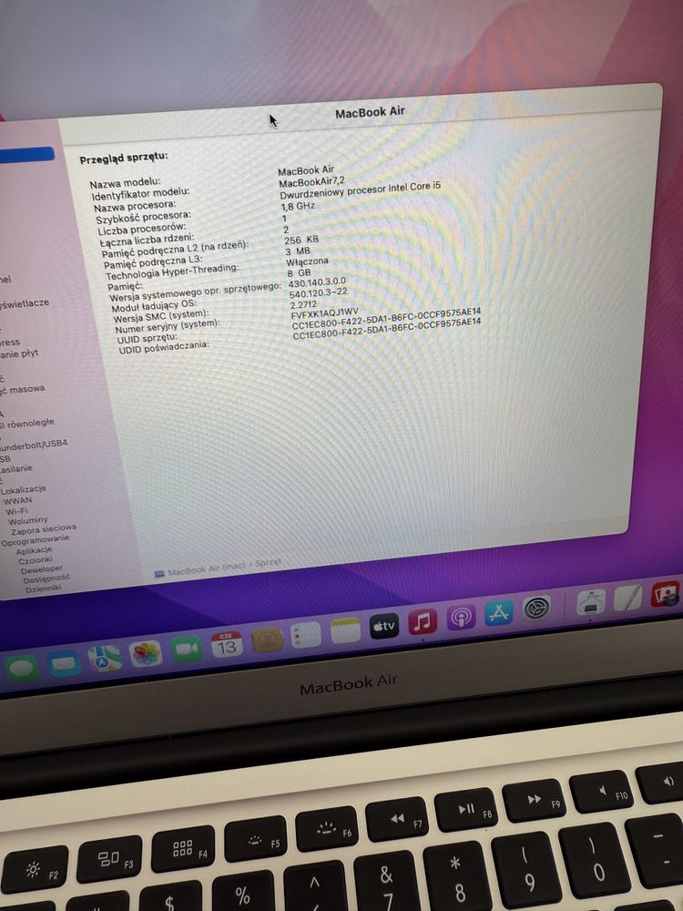 Macbook air 13" 2017 i5 1.8ghz 8gb 256gb