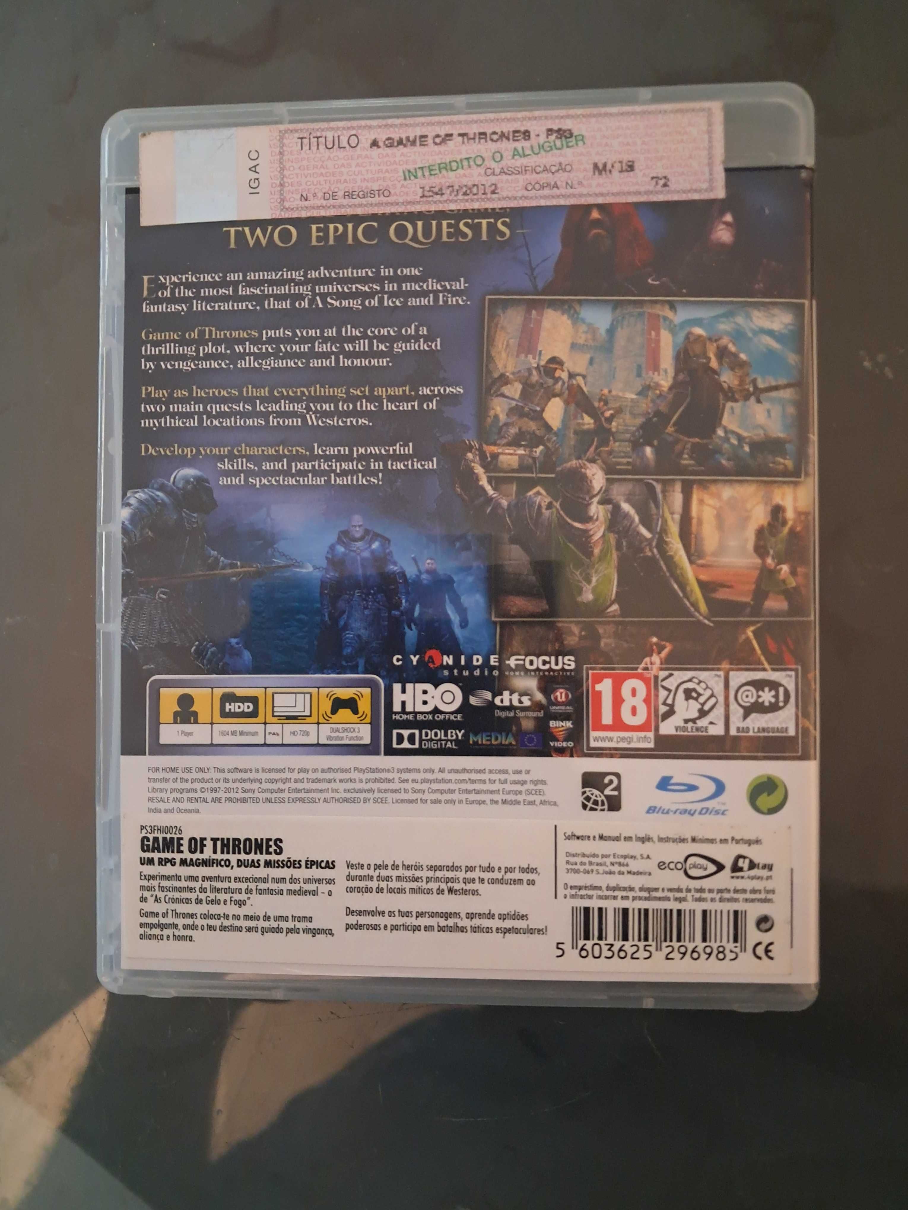 game of thones, jogo ps3 (coleçao capa rara)