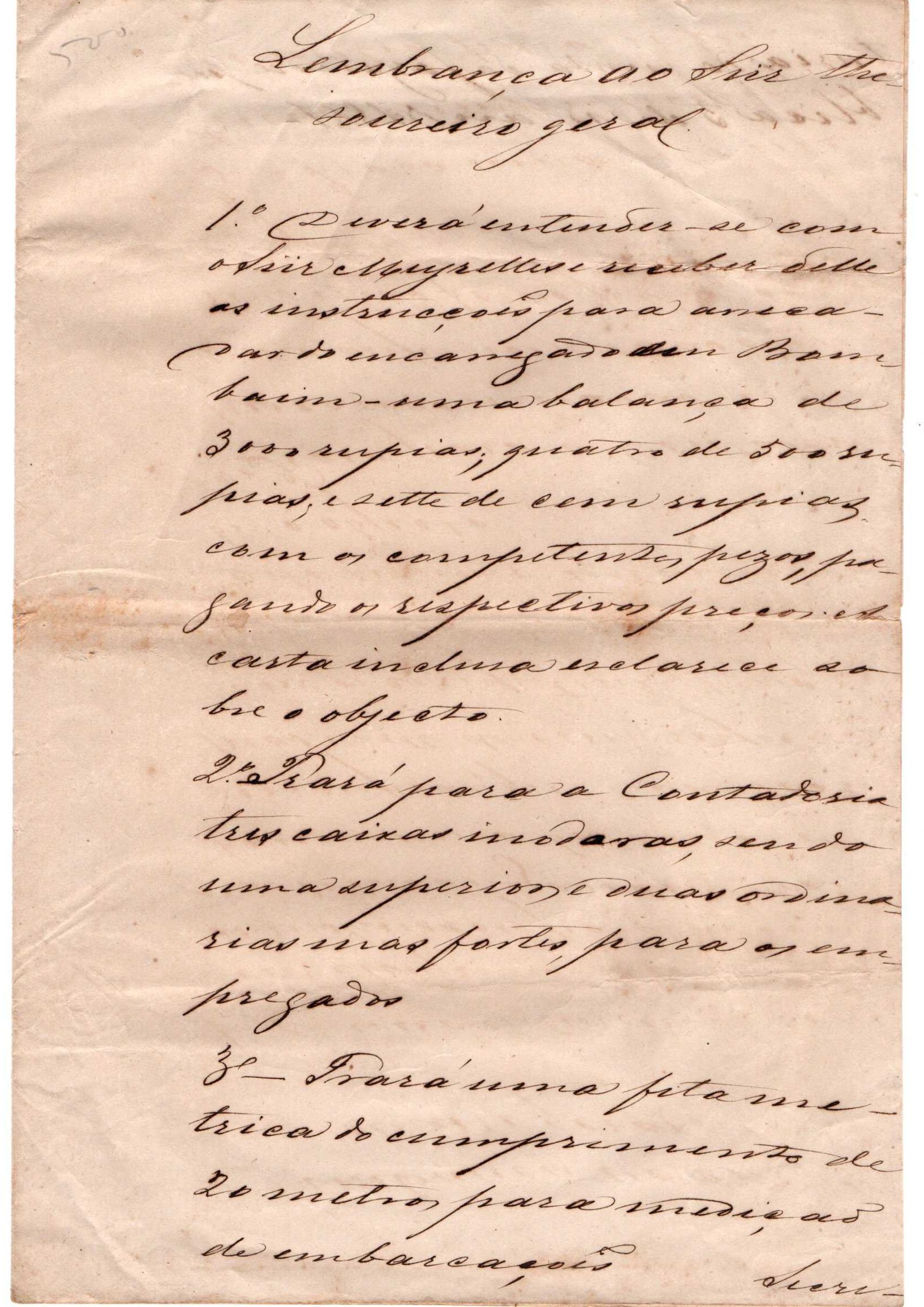 MANUSCRITO - lembrança ao tesoureiro