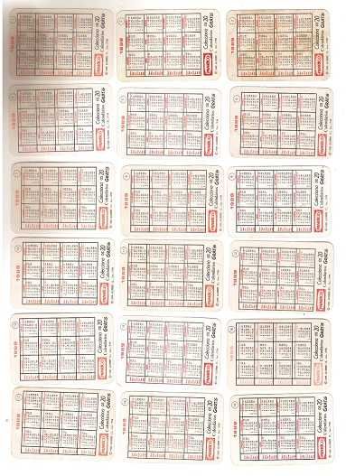 Lote de 18 calendários Brinde da PANRICO 1989