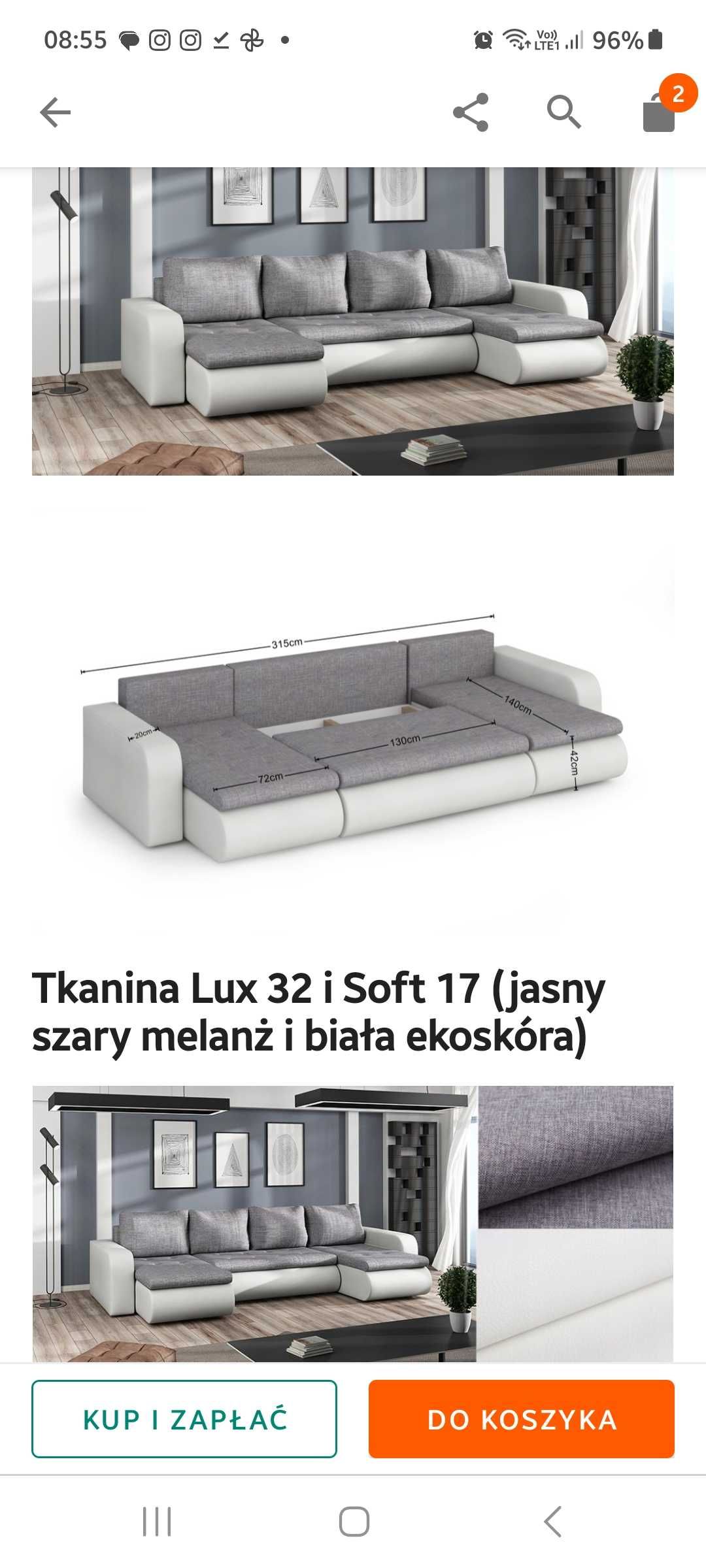 Narożnik litera U z funkcja spania