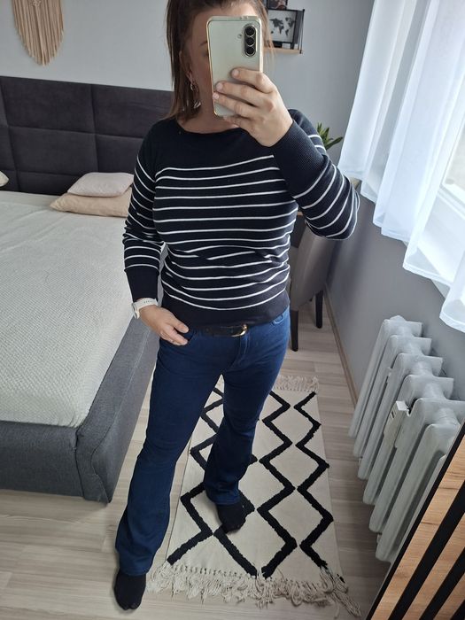 Sweter bluzka bawelna paski pasiak Esmara L M granatowy ciemne paski
