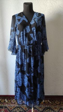 Довге ошатне синьо-чорне шифонова сукня