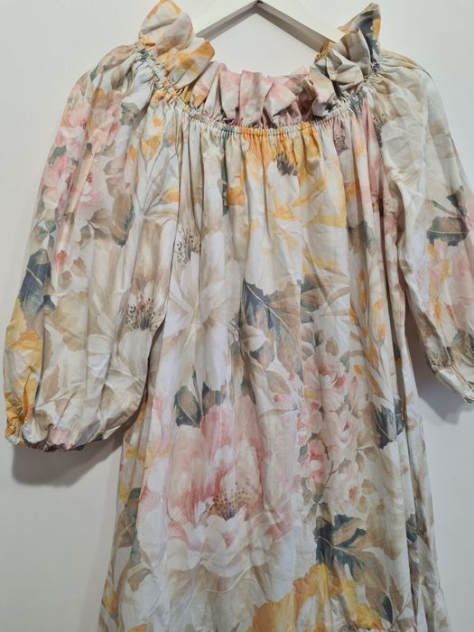 Sukienka midi długa H&M pastelowe duże kwiaty luźna XS S M