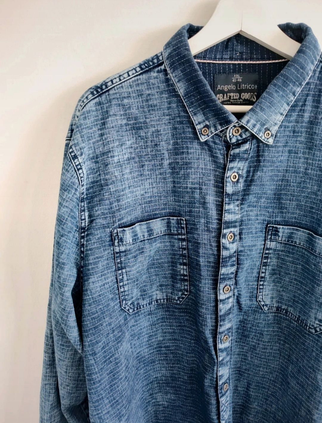 Męska koszula jeansowa marmurek retro vintage XXL oversize luźna