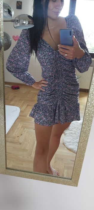 Sukienka kwiaty la perla wiazana letnia krótka mini ze sciągaczem