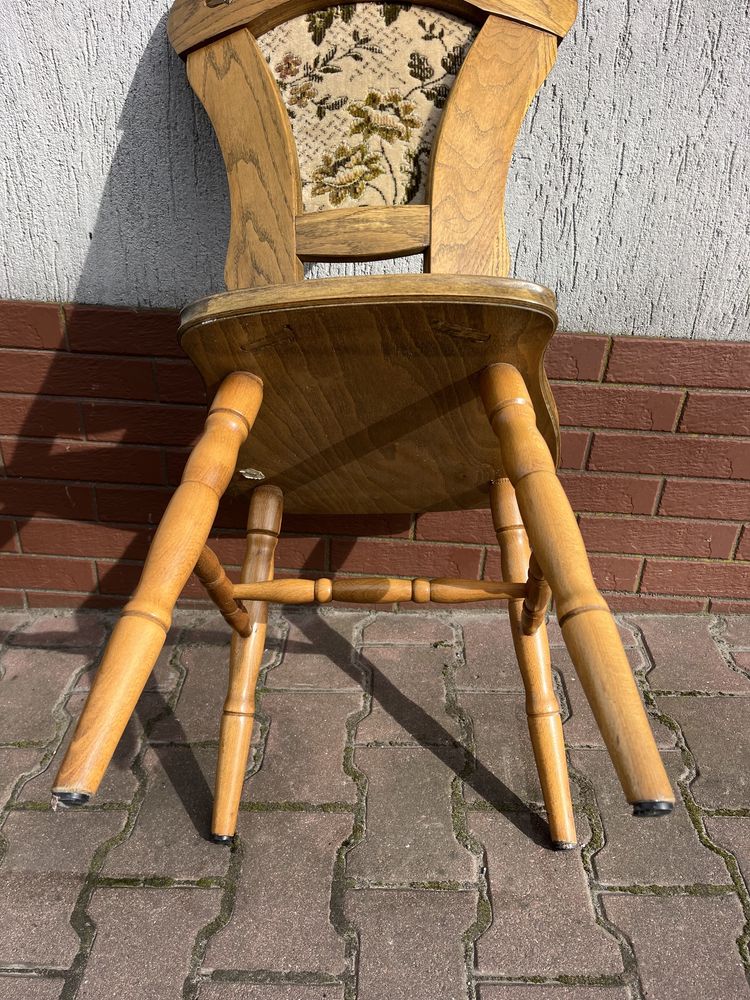 Krzesła drewniane,dąb z materiałem 3 szt.