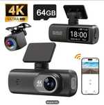 Видеорегистратор Dash Cam 4K + 1080P WiFi GPS + камера заднего вида.