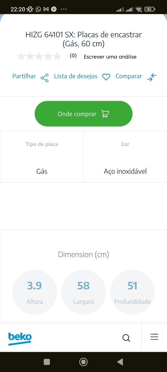 Fogão de gás beko novo