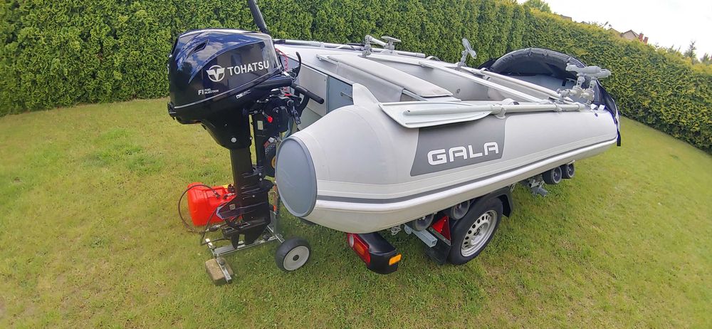 Ponton Gala F420+Silnik Tohatsu 15Hp+przyczepa Brenderup+dodatki