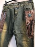 Unikat spodnie 2000s jeansy dzwony z frędzlami eko skóra boho vintage