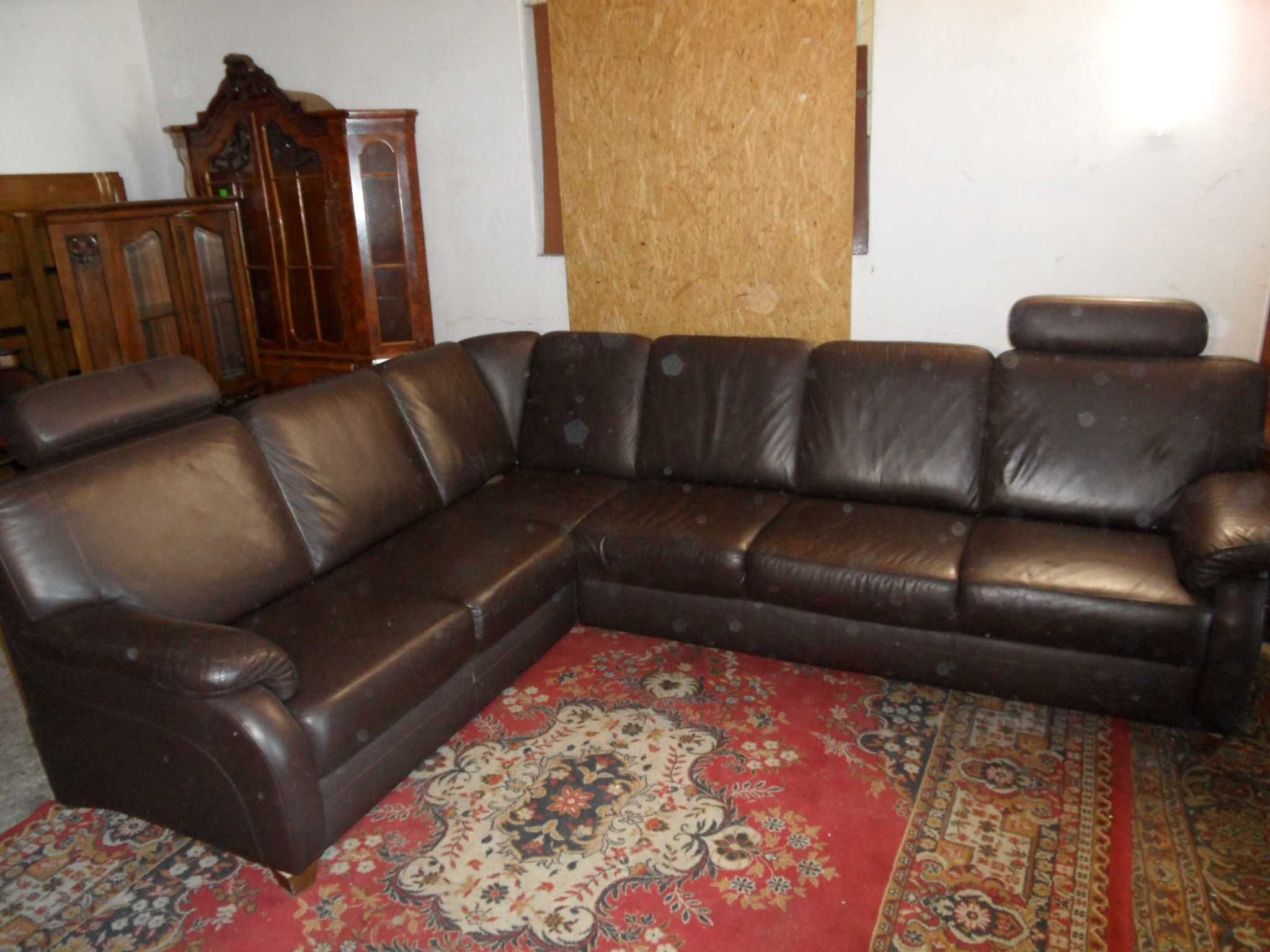 Sofa Narożna z Brązowej  Skóry 230-240cm z Niemiec
