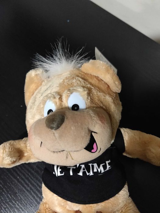 Ursinho de peluche com mensagem "Je t'aime"