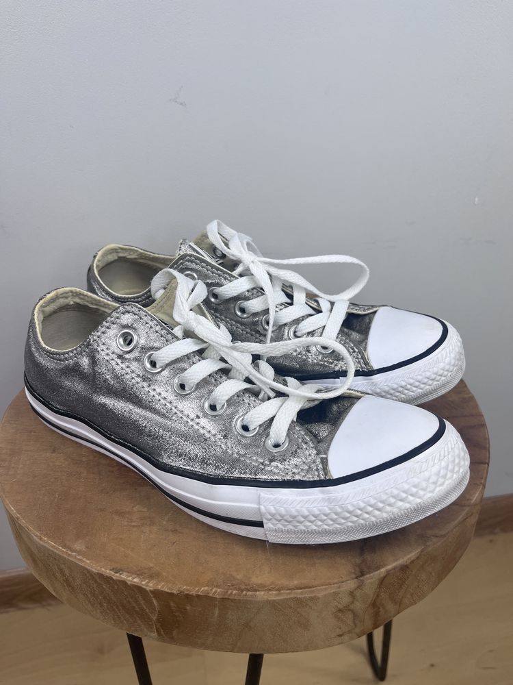 Srebrne metaliczne buty sportowe trampki tenisówki Converse 37,5