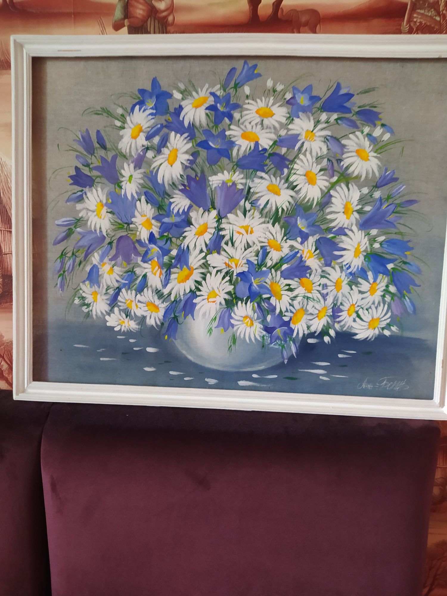 Картина батик ваза с цветами