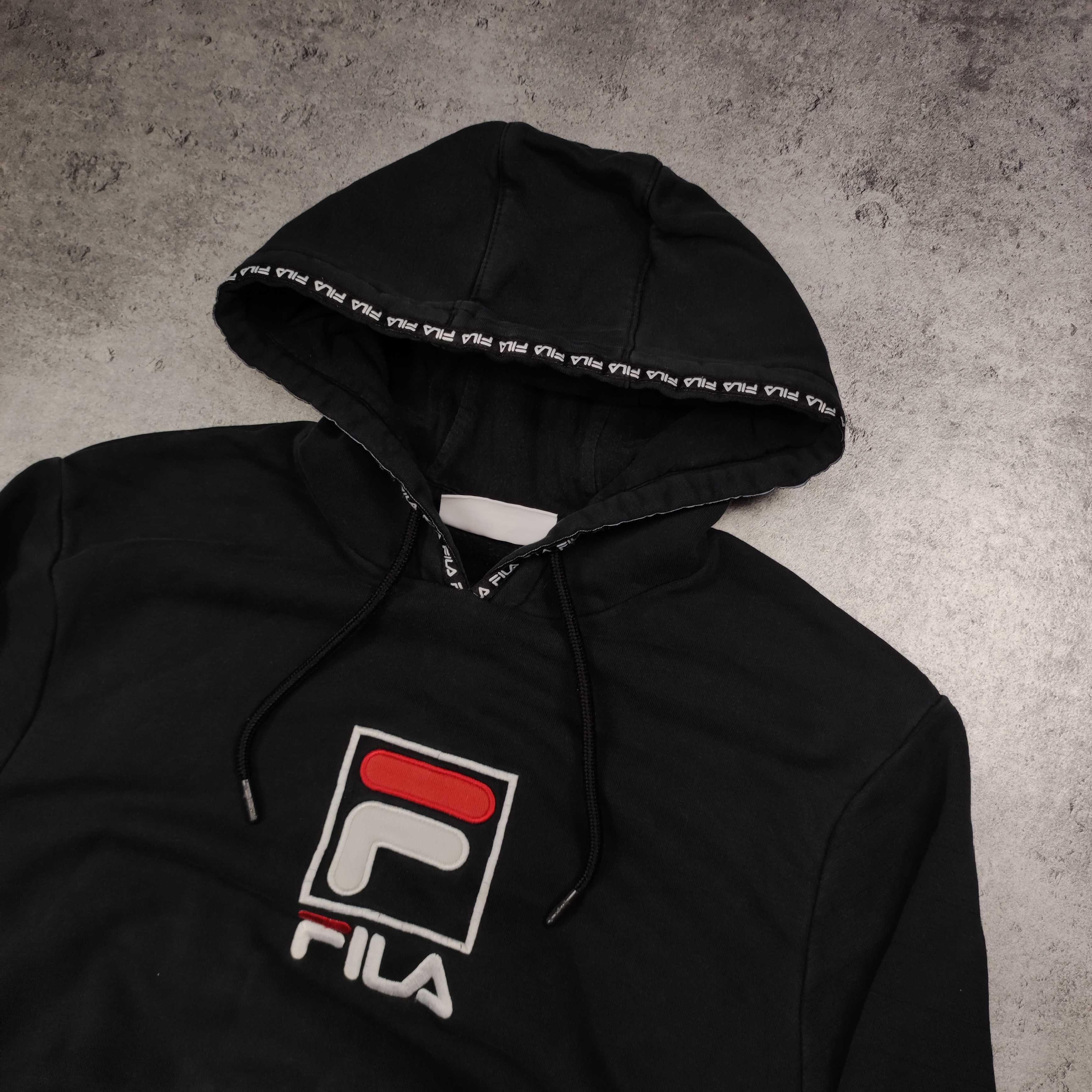 MĘSKA Bluza z Kapturem Hoodie Czarna Haft Logo Fila Bawełniana