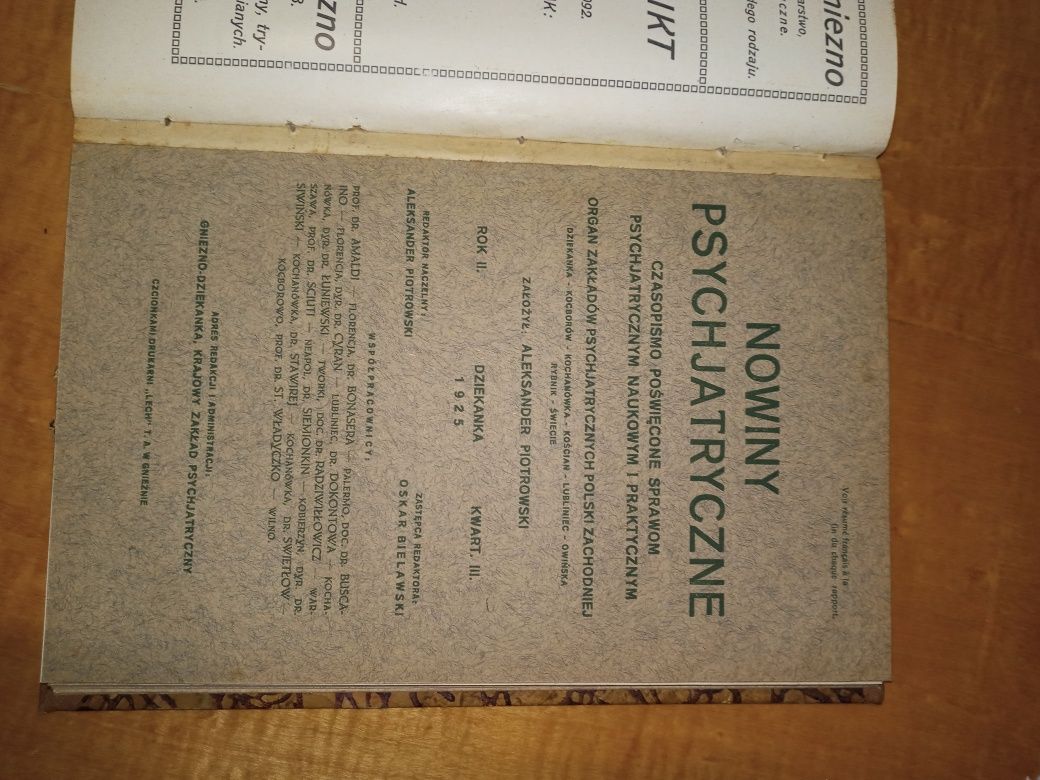 Antyk książka Nowiny Psychiatryczne Pamiętnik XXX Dziekanki Rok 1925