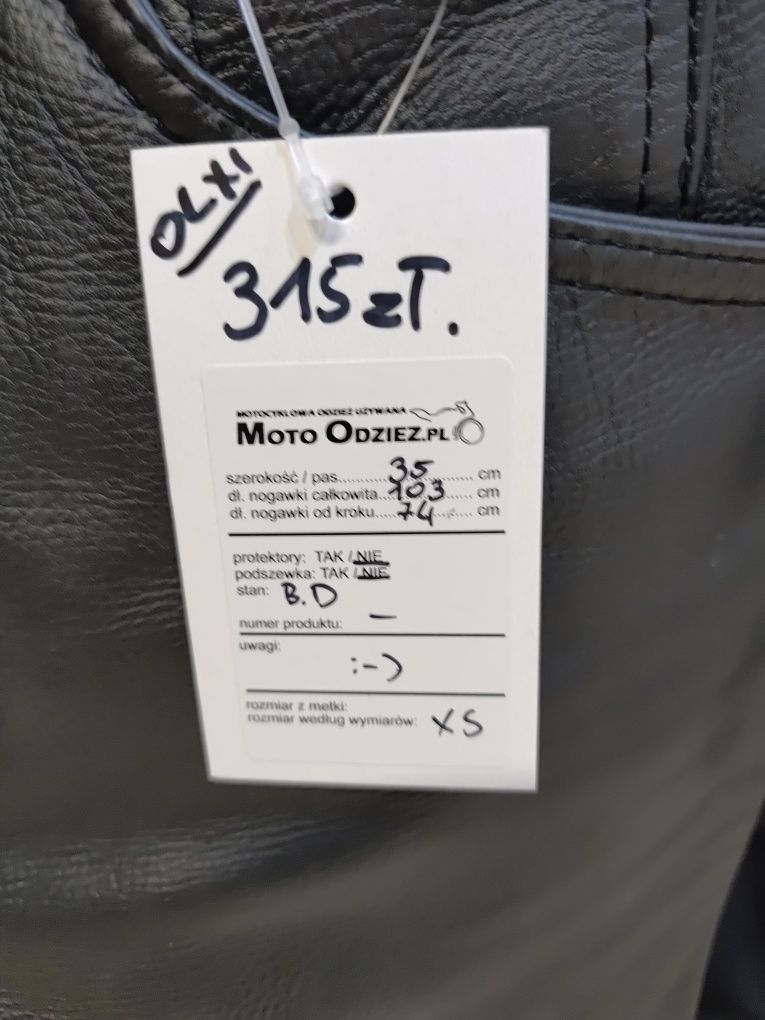 Spodnie motocyklowe skórzane skóra rozmiar xs