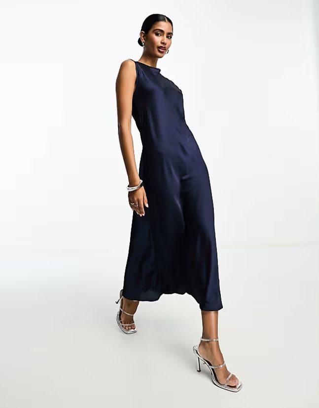 Asos Design 36 S Sukienka Granatowa Midi R12769