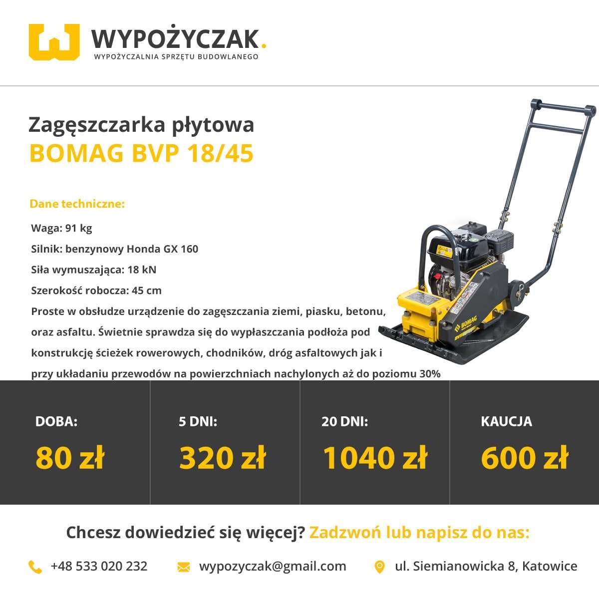 Zagęszczarka płytowa / z rewersem / ubijak / skoczek / stopa - WYNAJEM