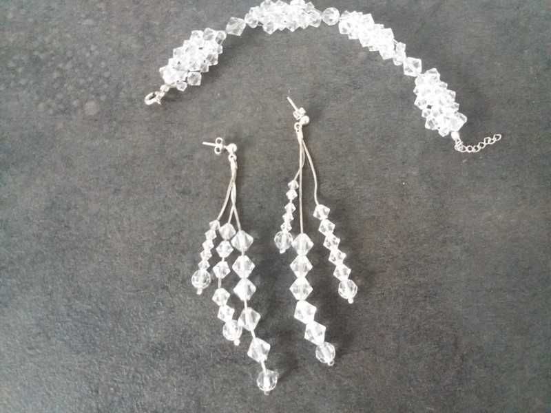 komplet biżuterii srebrnej kolczyki i bransoletka Swarovski biżuteria
