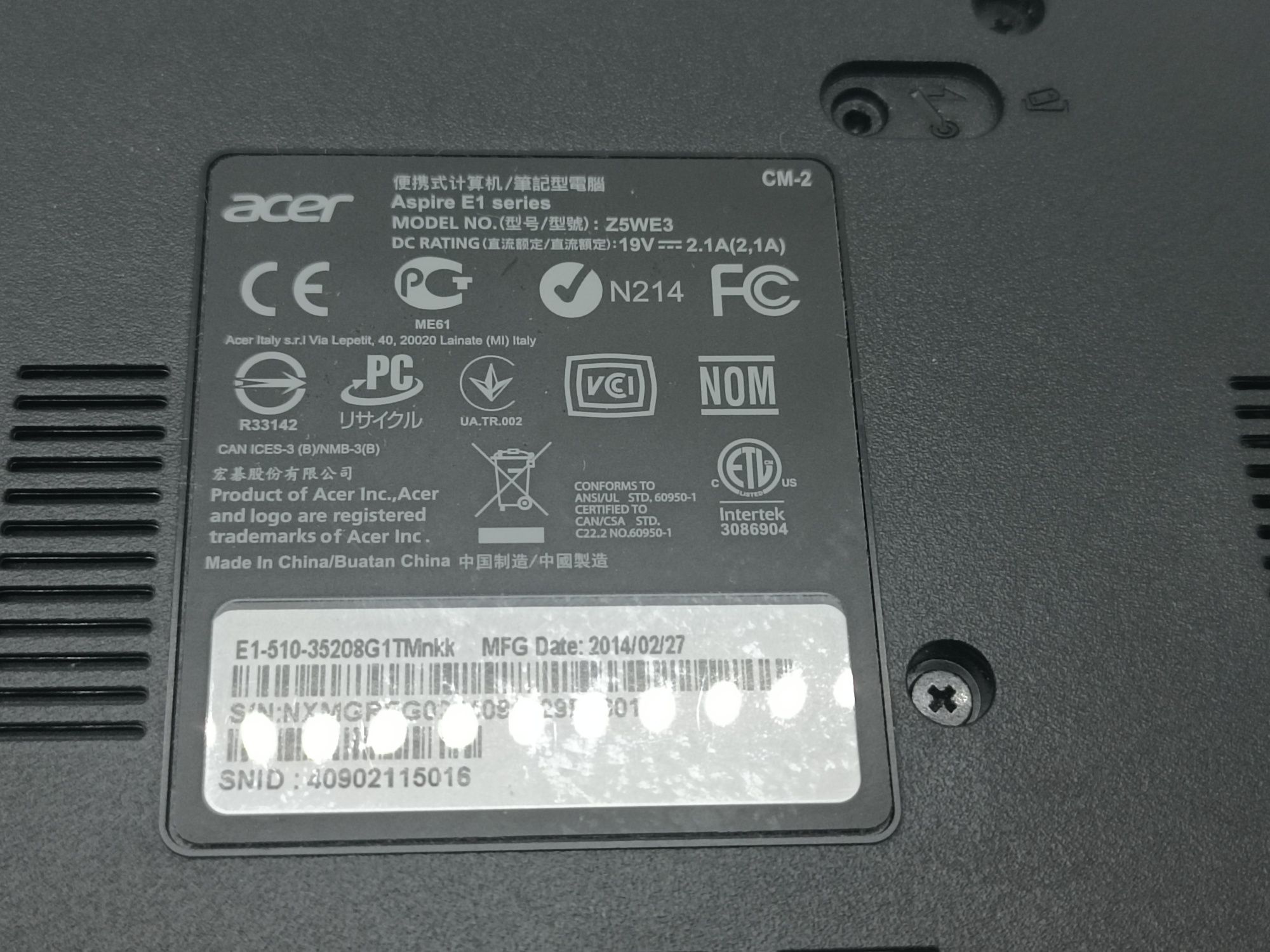 Ноутбук ACER Aspire E1-510 intel N3520 4 ядра, RAM 8gb, SSD 128gb