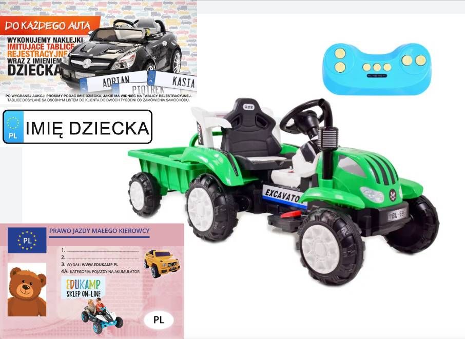 TRAKTOR dla dziecka NA AKUMULATOR z przyczepą, Miękkie siedzenie