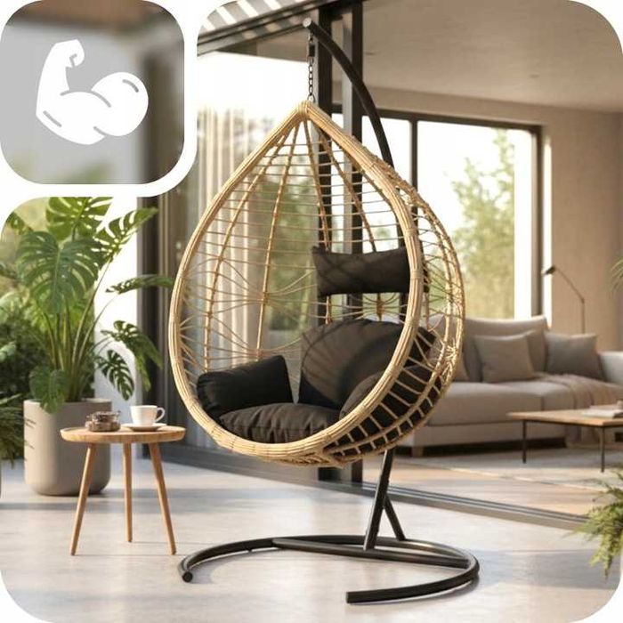 Fotel wiszący kokon ogrodowy kosz bujany premium składany poduszka