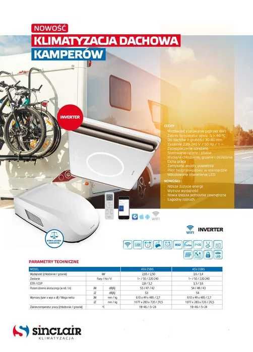 Klimatyzacja do kampera  przyczepy SINCLAIR ASV 25 BiS inverter