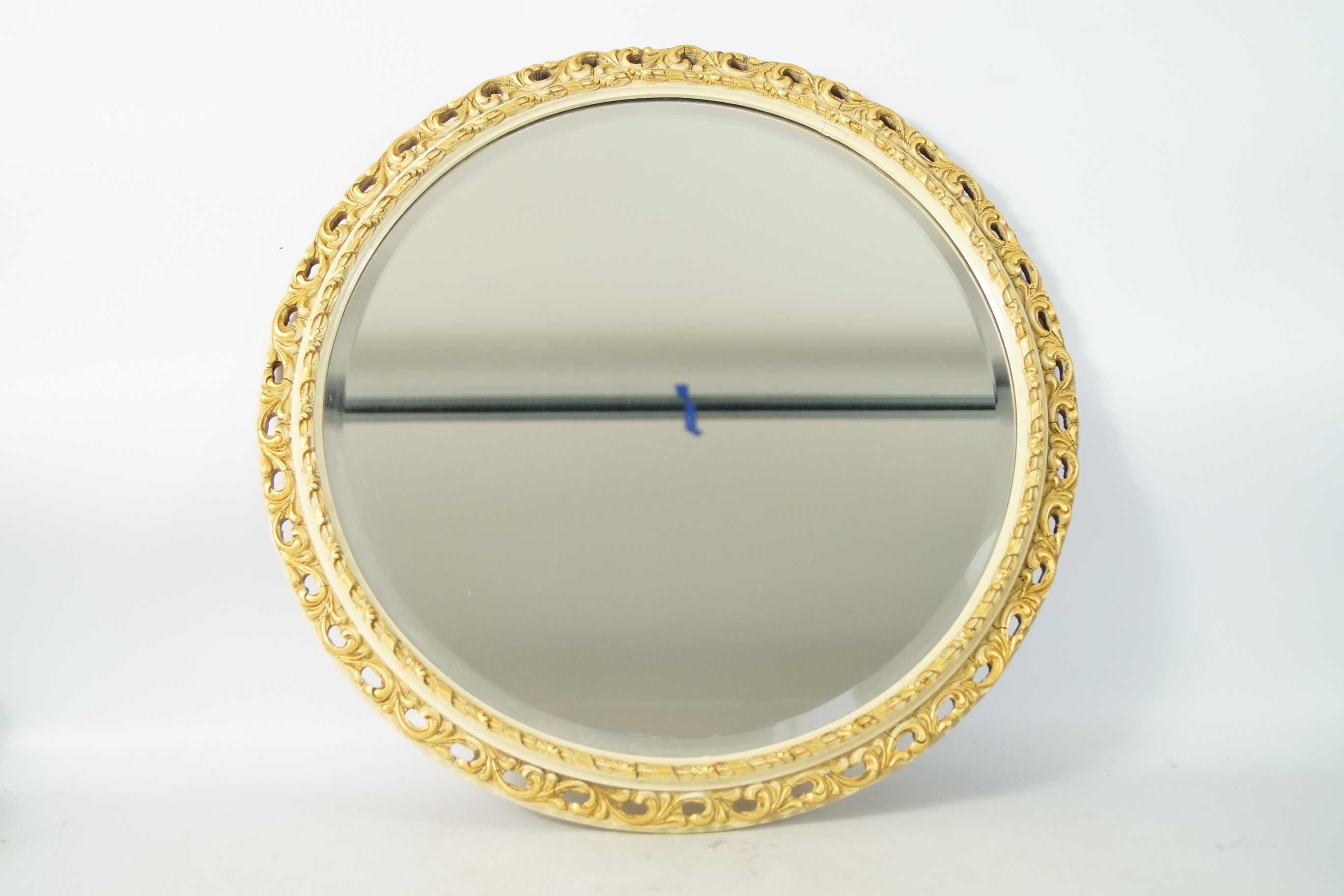 Ładne kryształowe lustro okrągłe rama kremowo złota