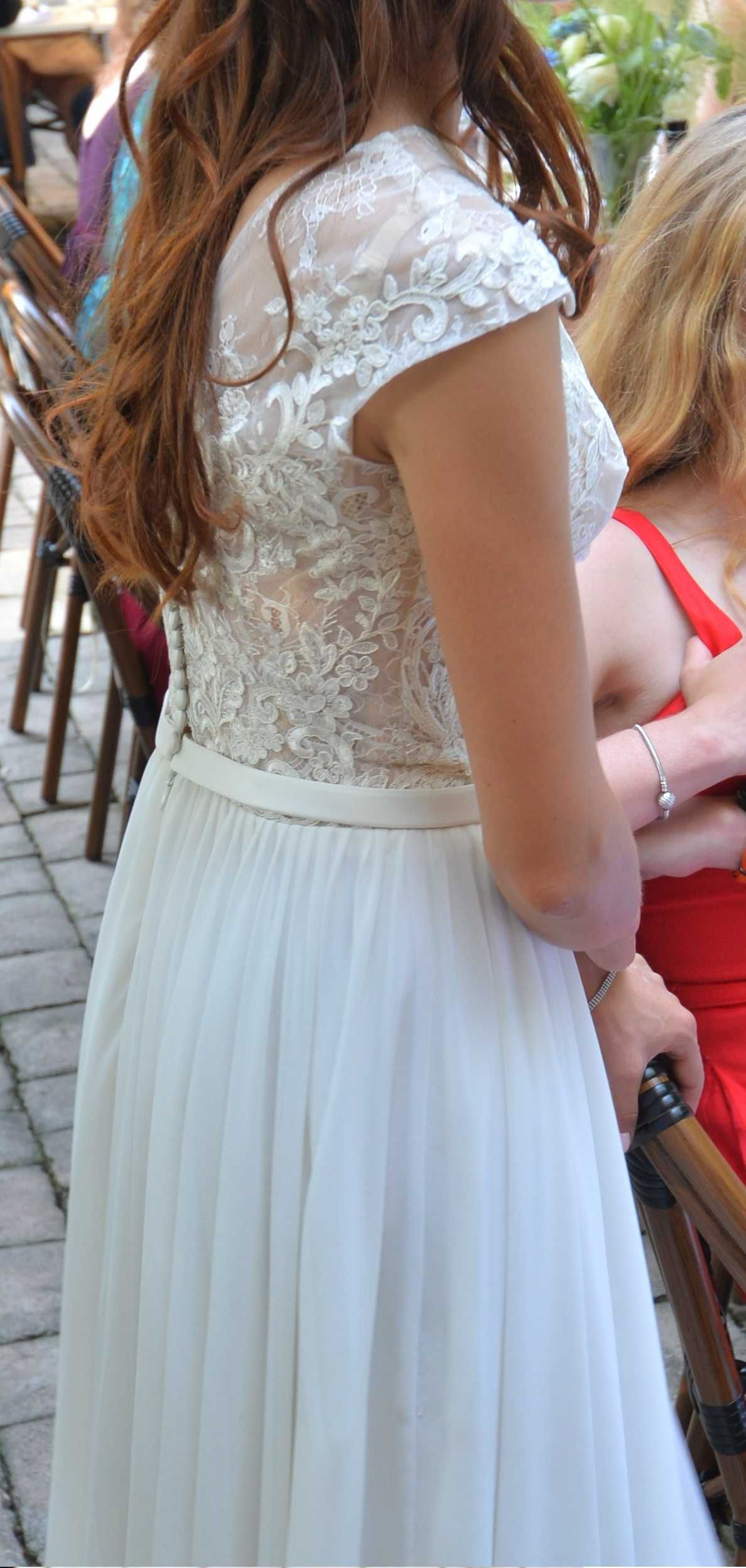Piękna suknia ślubna z koronkową górą xs/34 160+7cm