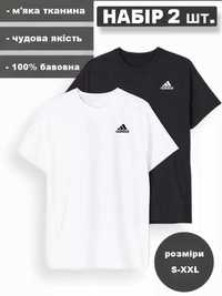 Футболка Adidas унісекс чорна та біла легка, футболка чоловіча Адідас