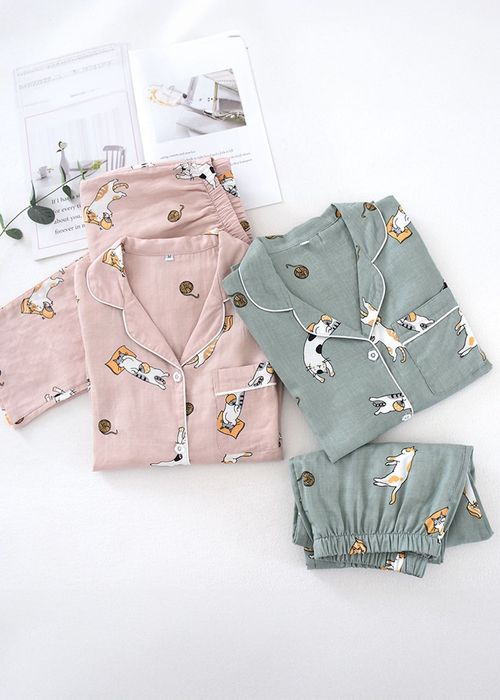 Piżama damska dwuczęściowa wzór kotki