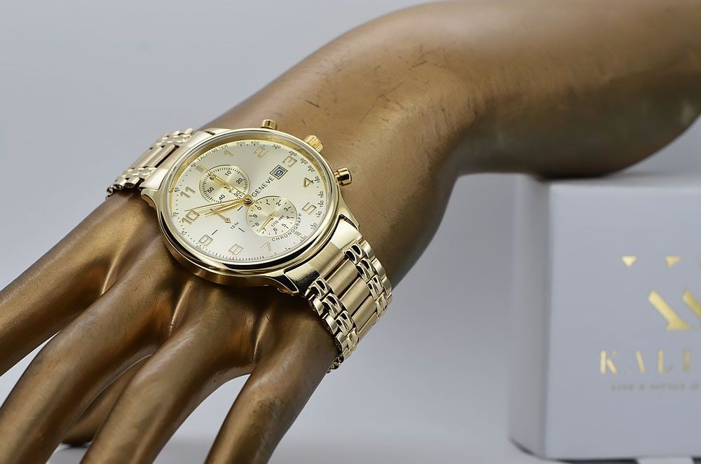 Złoty zegarek 14k 585 z bransoletą męski Geneve mw005ydy&mbw012yo P