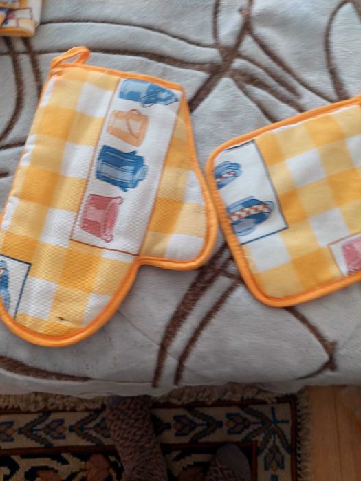 Têxteis de cozinha amarelo e azul