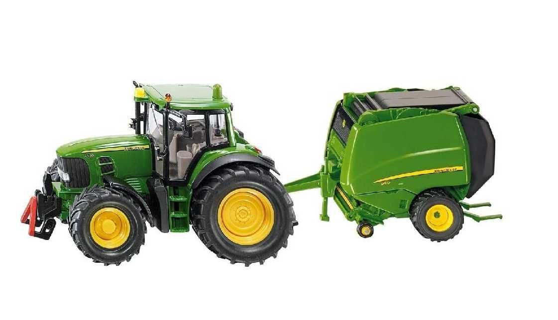 Siku 1665,John Deere Traktor z prasą gratis 2 bele słomy