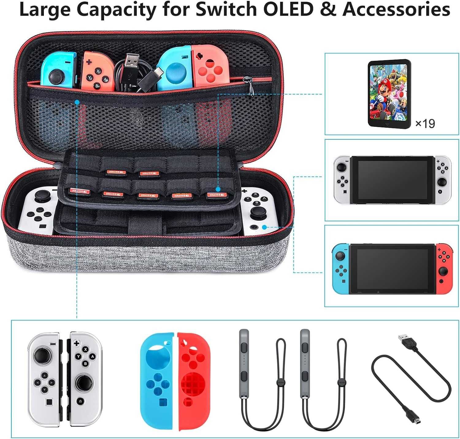 Younik Etui torba podróżna na akcesoria Nintendo Switch OLED 19 gier