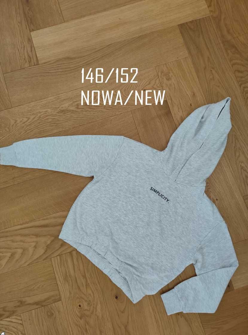 Nowa dziewczęca szara bluza z kapturem 146 152 hoodie