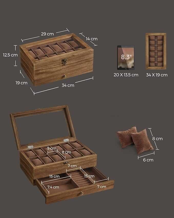 Pudełko na zegarki z 12 otworami, drewniany organizer na zegarki